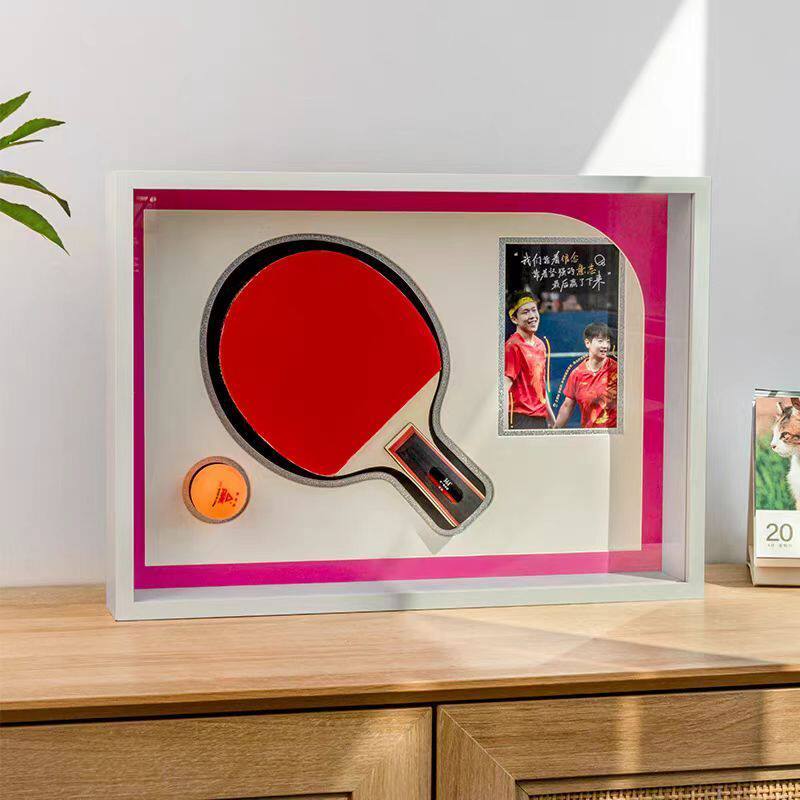 Mounting Table Tennis Racket Plus Photo Display Frame Hollow Storage Collection Photo Frame Picture Frame Display Stand Can Be Hung on the Wall and Table