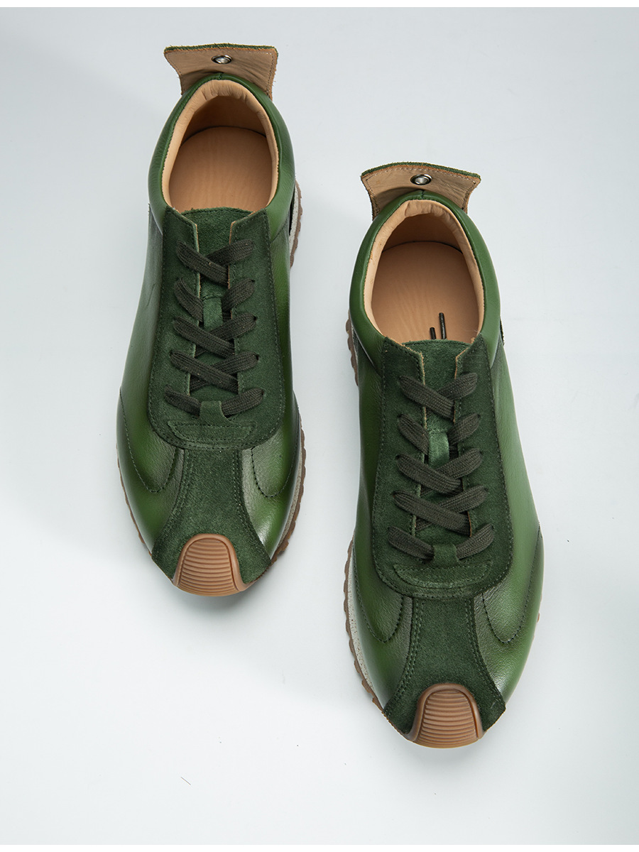 Giày sneaker da mềm thủ công phong cách retro — Màu xanh lam, Màu trắng, Màu xanh quân đội, Màu cà phê