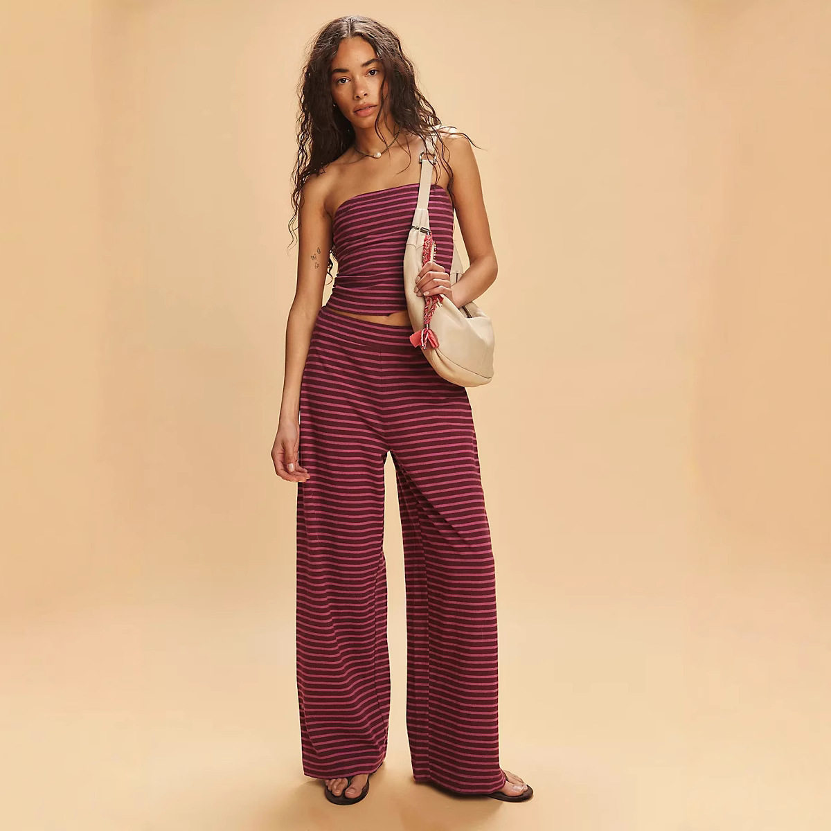 Amazon European and American Sexy Slim Casual Striped Suit Color-Blocked Tube Top Fashion Elastic Long Pants Two-Piece Set
