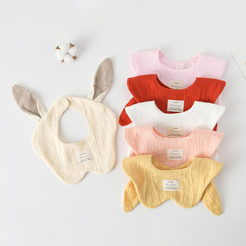 Korean version of gauze cotton baby cotton 6 layer yarn saliva towel cute rabbit bear ears bib anti-spitting bib class A