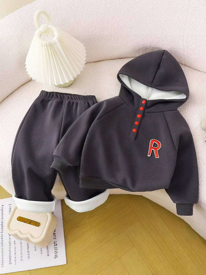 Boys' Sports Hoodie Set, Stand Collar Autumn & Winter Long-Sleeve Outfit, Stylish Boys' Fall & Winter Wear
