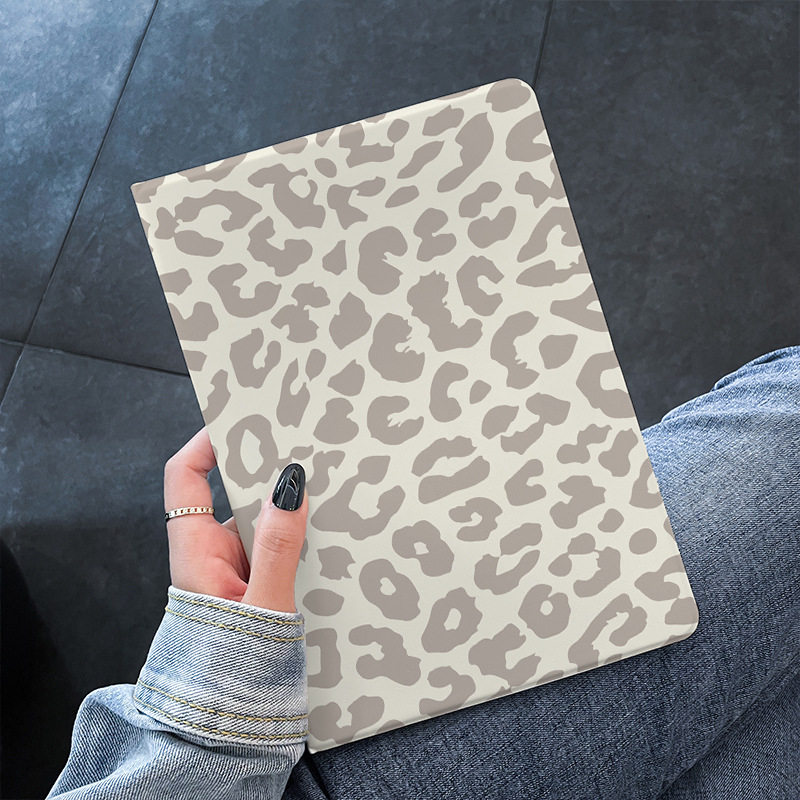 Grey Leopard Print iPad Case 10.2 Apple Air5 Transparent 10 Generation Support 10.9-inch 9.7 Tri-Fold Hair