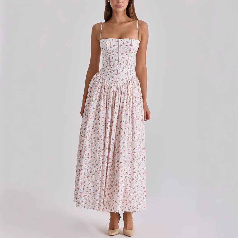 Floral Print Maxi Dress Elegant Slim Fit Soft Fabric Sleeveless Perfect for Summer Events Wholesale Available