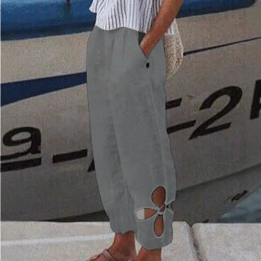 Womens Casual Loose Fit Pants Solid Color Pocket Design Hollow Out Summer Style for Everyday Wear Wholesale
