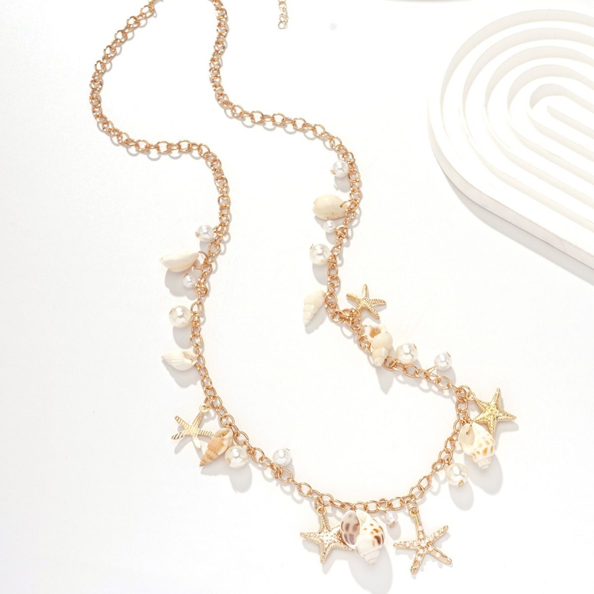 Bohemian Beach Shell Body Chain Summer Seaside Bikini Imitation Pearl Starfish Conch Pendant Waist Chain for Women