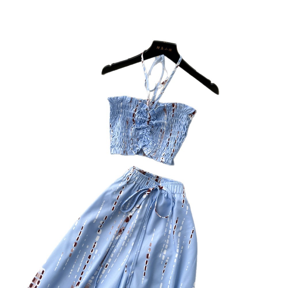 Summer Womens Two Piece Set Floral Print High Waist Wide Leg Pants Chic Style Perfect for Office or Casual Wear