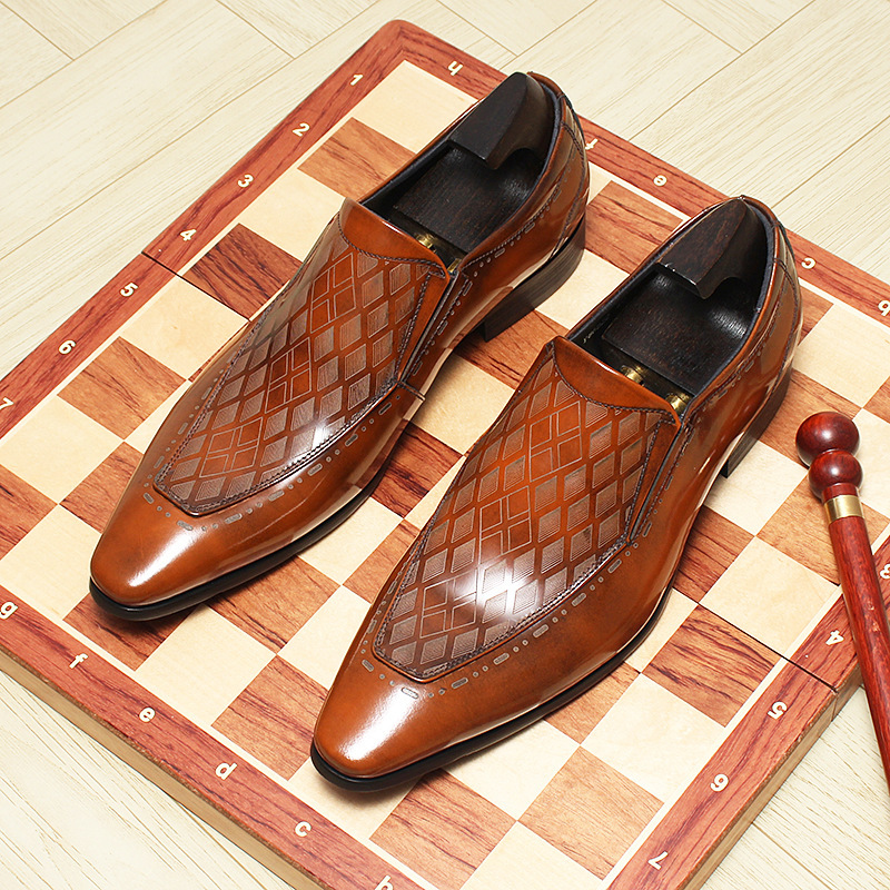 Giày lười nam da bò thật thoáng khí gót thấp — đen, nâu