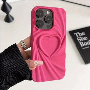 Solid Color Stereo Pleated Silk Pattern Heart Suitable for iPhone 17 15Promax Mobile Phone Case Apple 14 Soft Protection