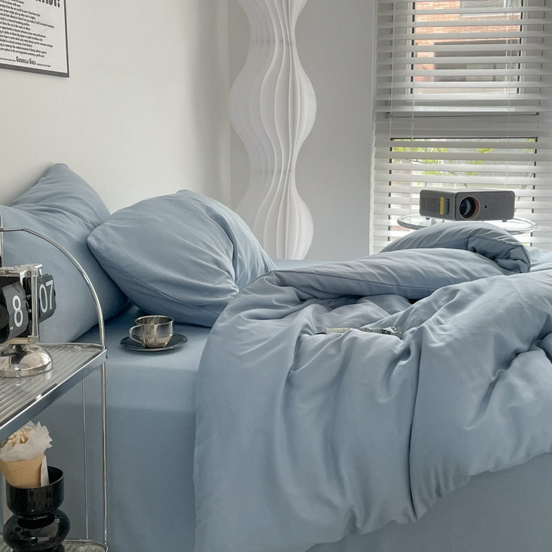 Class a Ins-Style Solid Color Pure Cotton Four-Piece Set, Four Duvet Covers, Single Three-Piece Bedding Set, Fitted Sheet Style