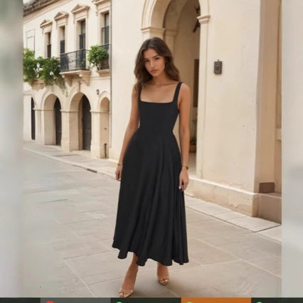 Elegant Solid Color Midi Dress for Women Slim Fit Spaghetti Straps Versatile Style Perfect for Parties and Events