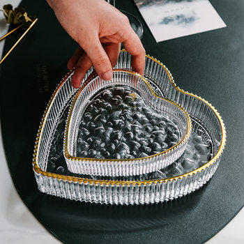 Green Classic Nordic Phnom Penh Love Glass Plate Creative Home Heart-shaped Flat Plate Breakfast Plate Fruit Snack Plate Tableware