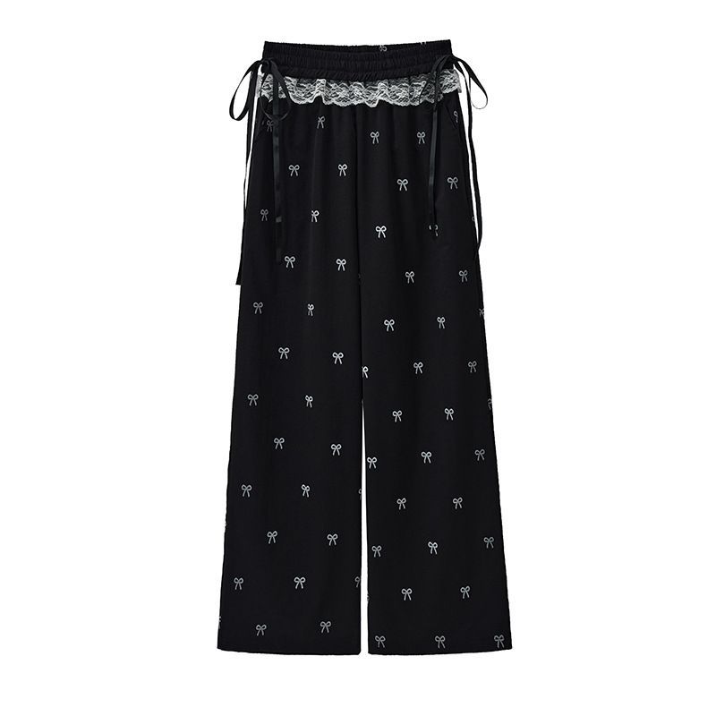 Summer Womens Casual Pants Lace Trim Bow Detail Loose Fit Wide Leg Perfect for Everyday Wear Wholesale Available