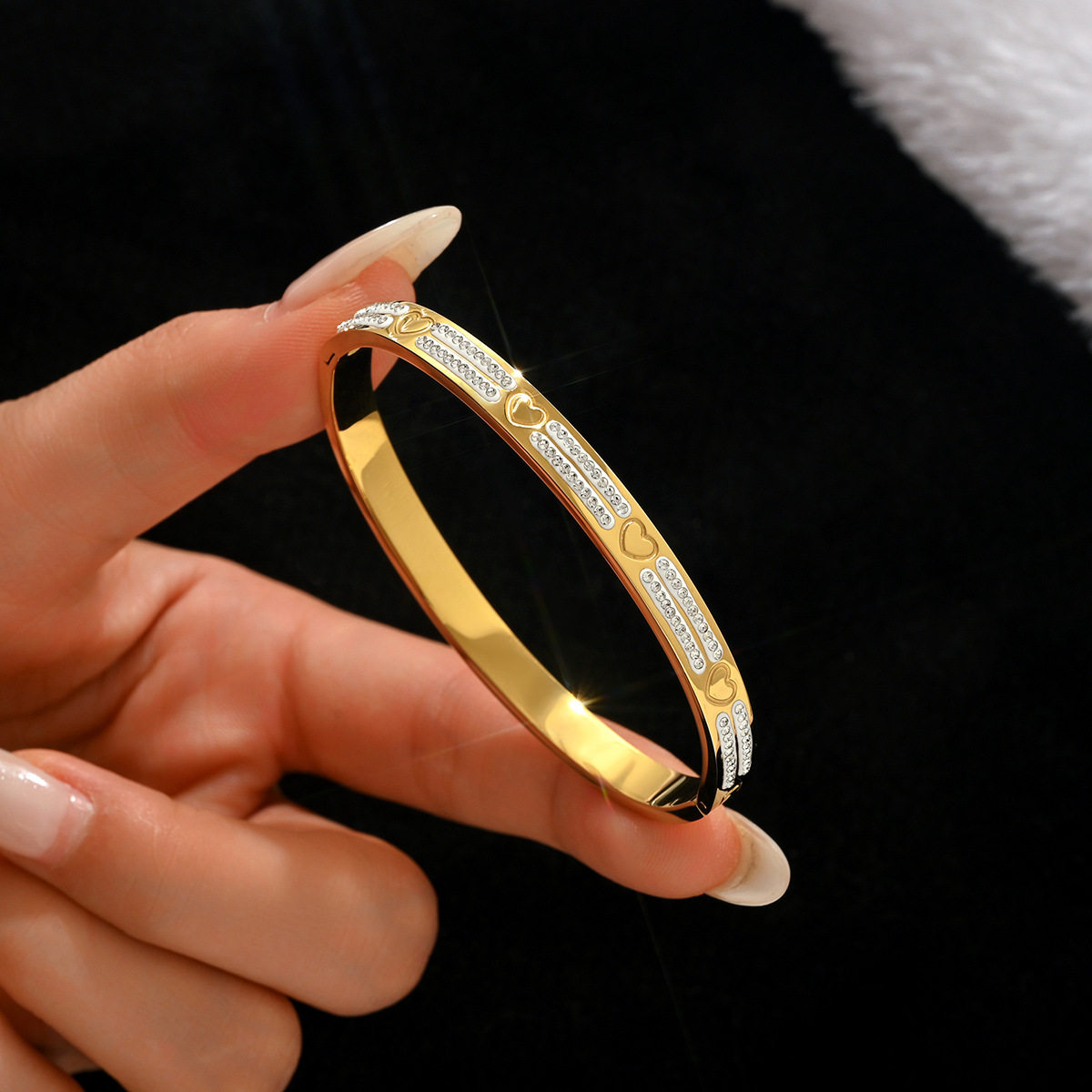 欧美热卖时尚不锈钢金色手镯不易褪色18K不锈钢首饰gold bangles