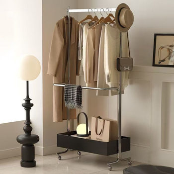 Coat Rack, Antique Style Stainless Steel Floor-Standing Coat Rack, Small Bedroom Movable Clothes Rack, Simple Storage Rack