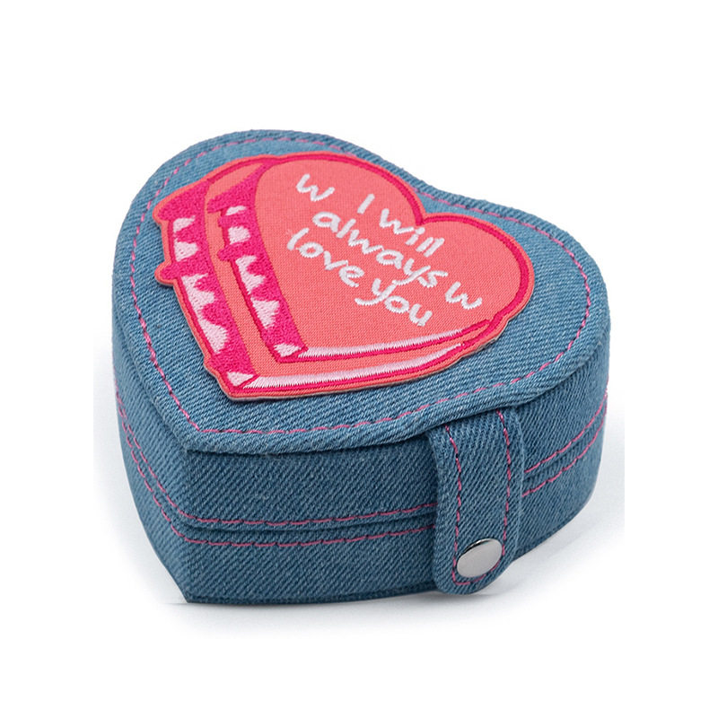 2024 new jewelry box portable heart-shaped box Denim flannel snap buckle storage box earrings jewelry box