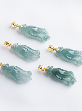 天然A货翡翠蓝水掌上明珠吊坠18K金扣头镶冰种玉石挂件女款