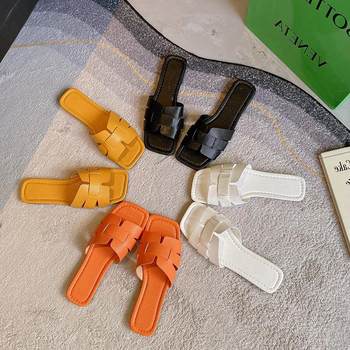 2023 Foreign Trade New Style Slippers Outer Wear Cross-border Square Flat Casual Women's plus size Beach Women's Shoes slippers