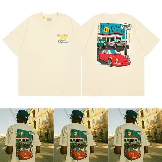 Foreign Trade GALLERY DEP European and American Street Cartoon Car Printed Loose Summer New Retro Short-sleeved T-shirt