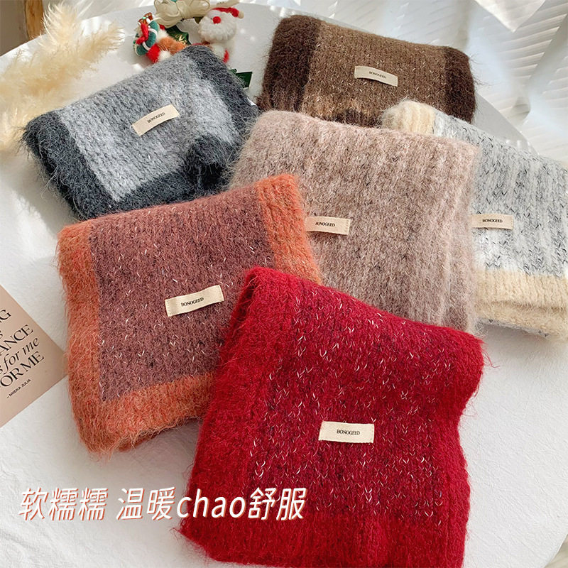 Scarf Women's Autumn and Winter 2025 New High-End Warm Knitted Scarf K-Style Versatile Contrasting Color Student Wholesale