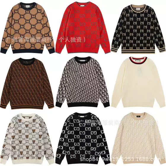 High-End Quality Gu Gujia 2025Ss Autumn and Winter Letter Jacquard Knit Sweater Long-Sleeve Loose Unisex Sweater