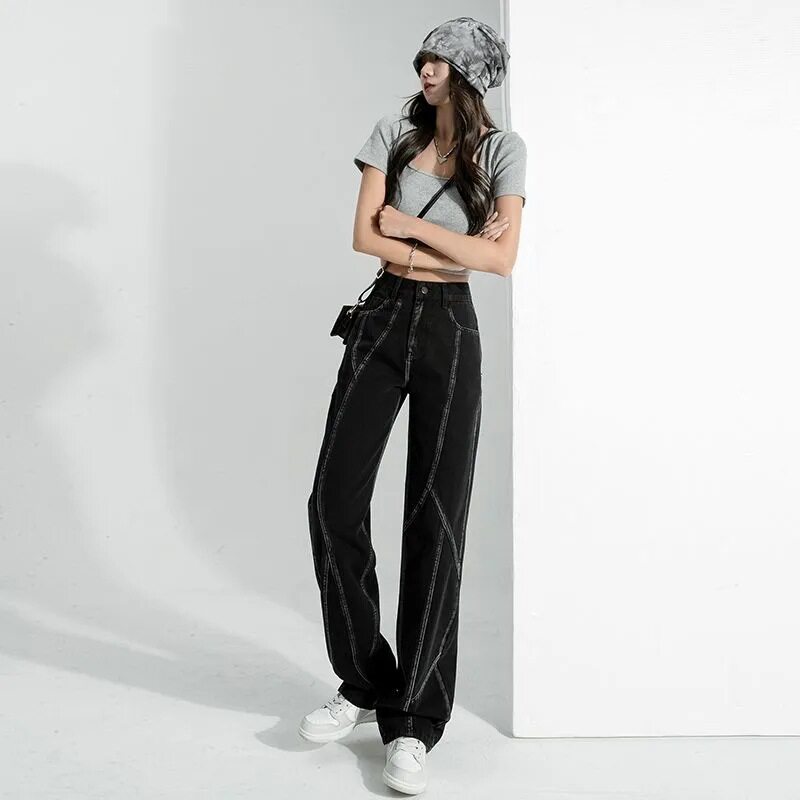 High Waisted Wide Leg Jeans for Women Spring Loose Fit Patchwork Design Casual Street Style Wholesale Available