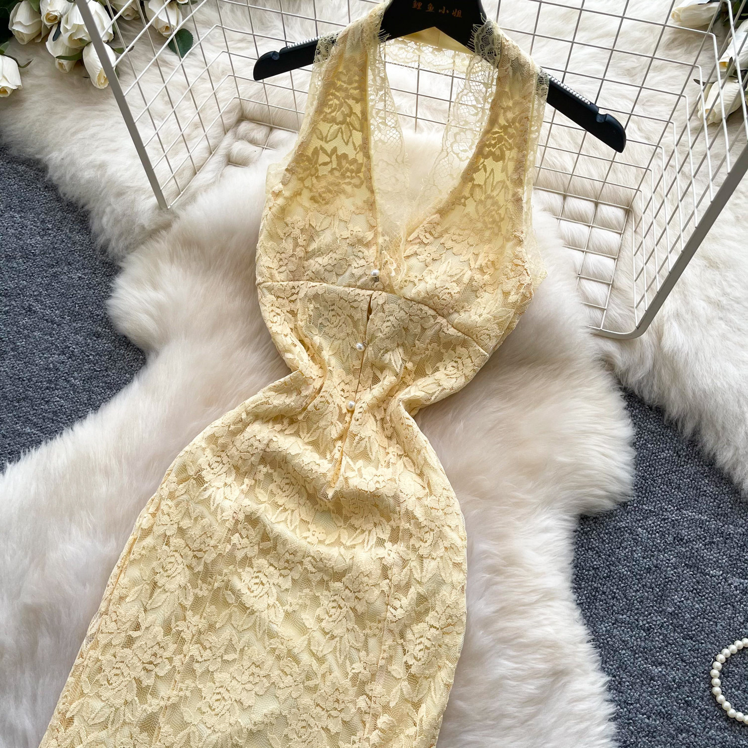 French Style Sleeveless Lace Maxi Dress Slim Fit Elegant Vacation Ready Summer Collection Wholesale Available