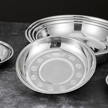 Wholesale thickened stainless steel disc deepened side dish snack plate fruit rice rolls flat plate cold skin barbecue tray