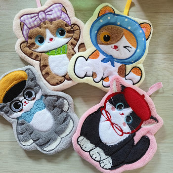 Carmly Cat Hand Towel Hanging Water Absorbent Quick-drying Cartoon Coral Fleece Hand Towel Thickened Stinky Kitchen Bathroom Rag