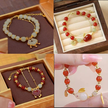 New Chinoiserie Auspicious Cloud Lock Jade Rabbit Bracelet for Women Ins High-Looking Student Bracelet Best Friend Ancient Style Niche Gift