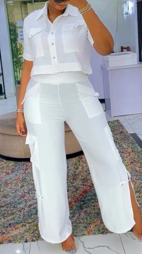 Summer Womens Casual Set High Neck Top Multi Pocket Design Color Block Pants Perfect for Everyday Wear Wholesale