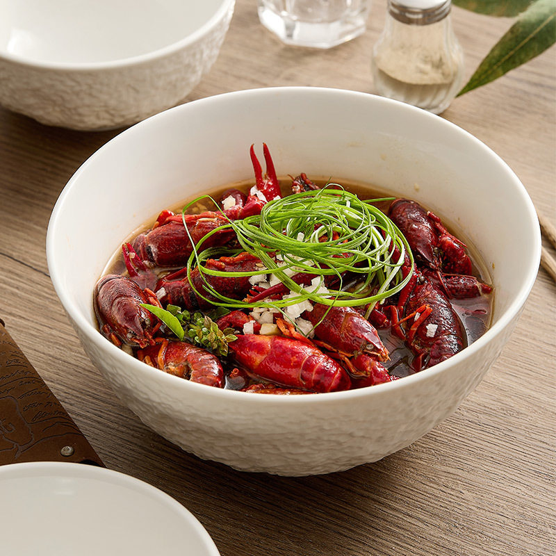 Rock Pattern Rice Bowl Household Ceramic Soup Bowl Noodle Bowl High-End Crayfish Boiled Fish Pickled Fish Bowl Salad Bowl
