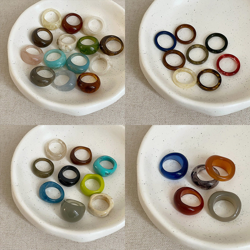Irregular Round Color Resin Ring Women's Simple Personality Fashionable Elegant Commuter All-match Ring Ring Ring