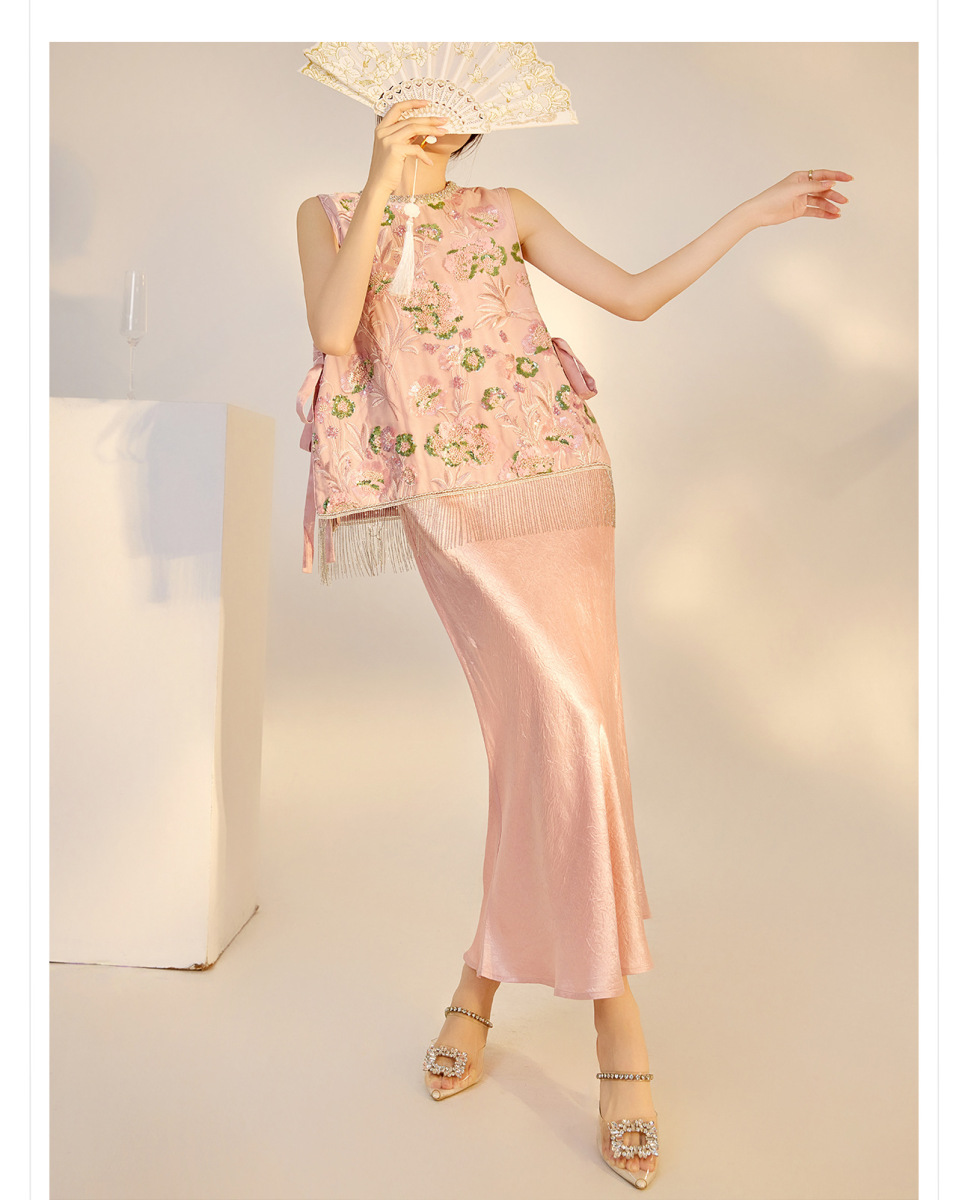 Áo vest nữ không tay thêu nổi bật cổ tròn đính đá phối khóa kéo — Phấn phủ Peach Mist (giao hàng trong 7 ngày), Phấn phủ Peach Mist (giao ngay trong ngày)
