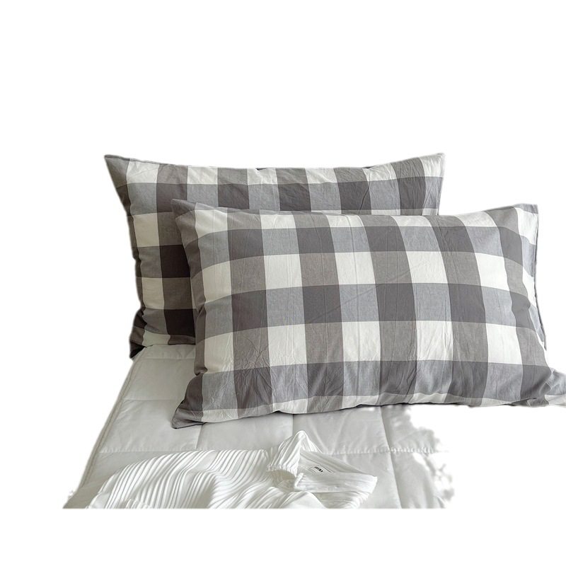Unprinted Japanese Good Cotton Pillowcase Single Double Plaid Pillowcase Solid Color Plaid Washed Cotton Pillowcase