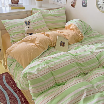 Ins wind small fresh wash cotton bed four-piece set can be naked bed sheet quilt cover student dormitory three-piece set