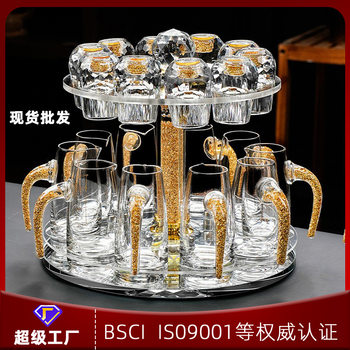 High-End Diamond-Cut Gold Foil White Wine Glass Set, Creative Household Crystal Glass Wine Dispenser, Shot Glass, Liquor Glass