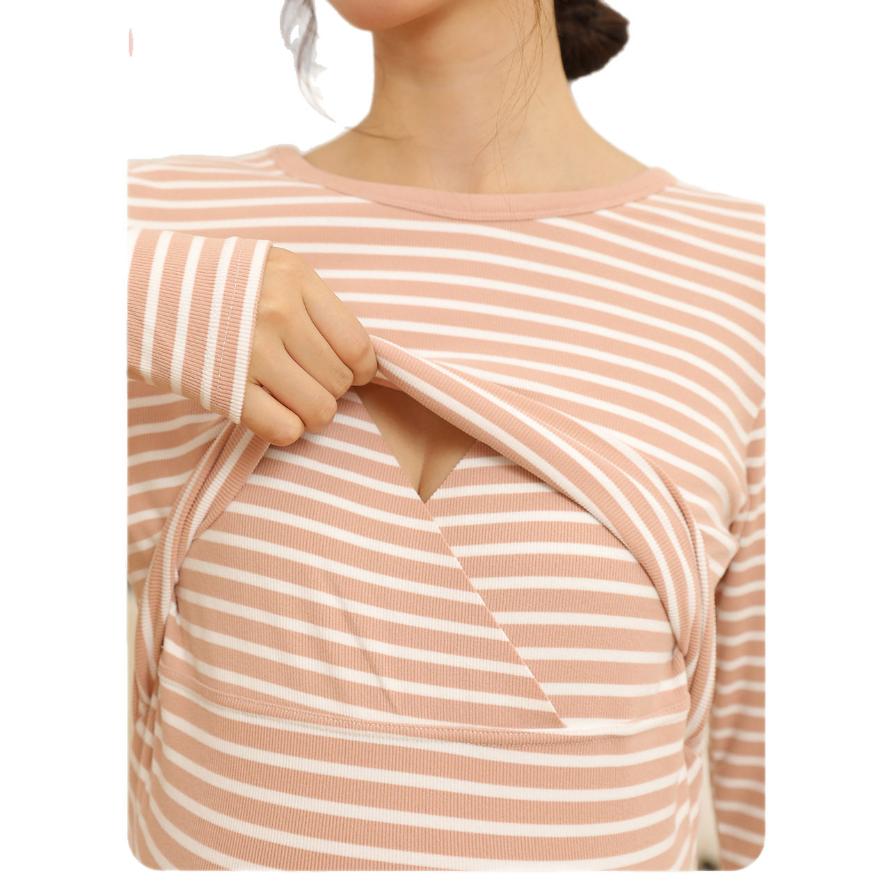 Autumn and Winter Pregnant Women's Autumn Clothes and Pants suit Horizontal Stripe Postpartum Lactation Maternity Warm Underwear