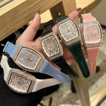 Flange Wine Barrel Square Full Diamond Large Dial Women's Fashion Watch Famous Watch Quartz Watch Danni Road Watch