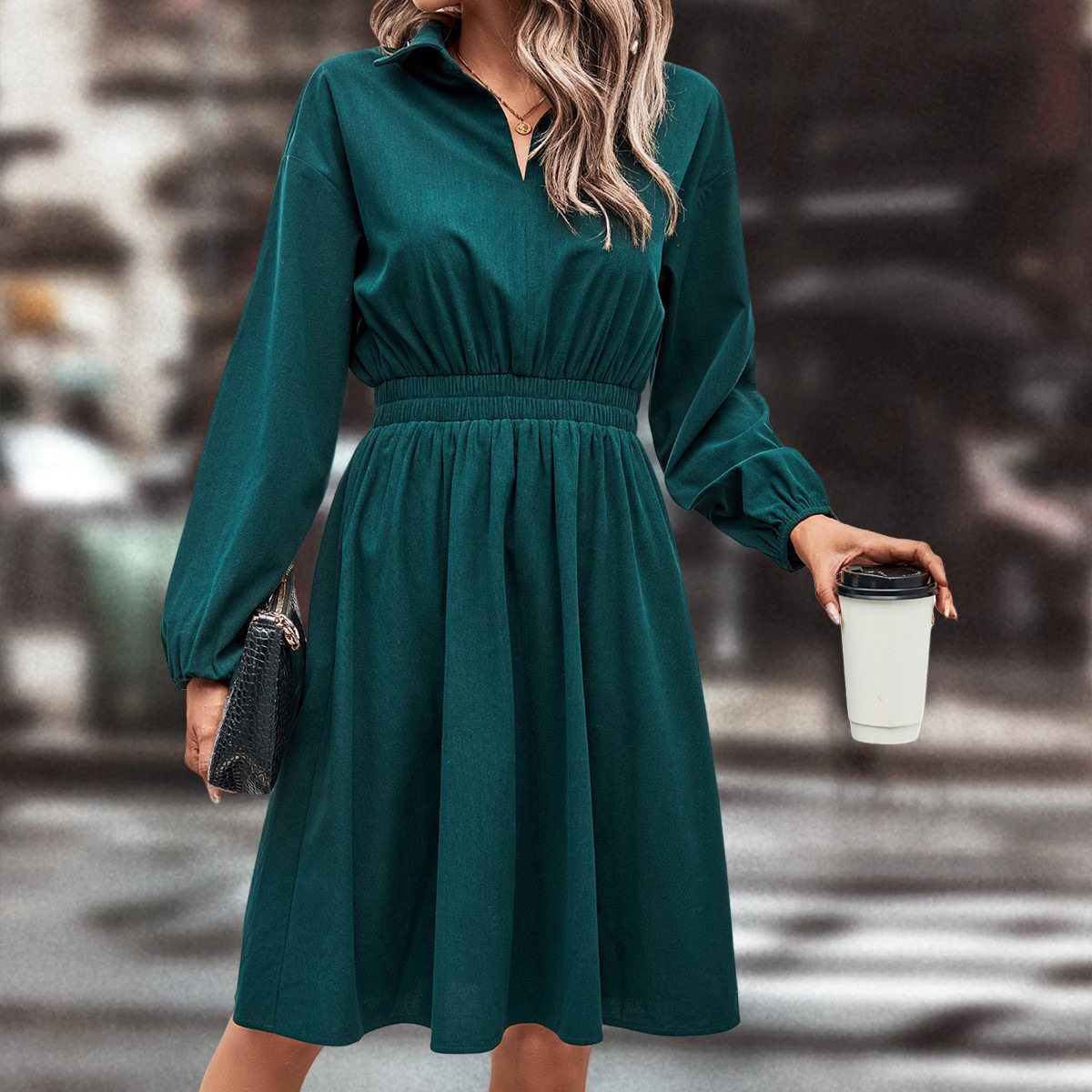 Elegant Slim Fit Solid Color Dress Womens Fashion European and American Style Casual or Formal Wear Wholesale