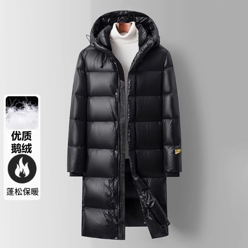 2024 Winter New Goose Down Jacket Black Gold Men's and Women's Long Thickened Couple's Hat Warm Wash-Free Down Jacket