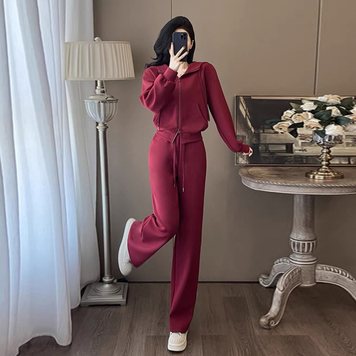 Đồ Bộ Nữ Cả Bộ 2 Món Trông Trẻ Hơn Tuổi Hàng Mùa Xuân Thu Đông Phong Cách Hàn Quốc