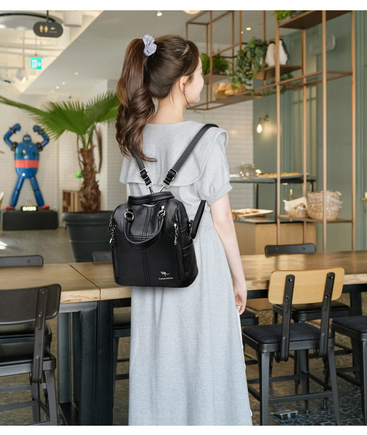 Ba lô nữ đa năng cỡ vừa, đeo vai và cầm tay, nhiều ngăn tiện dụng — Màu đen, Màu đỏ, Màu kaki, Màu tím