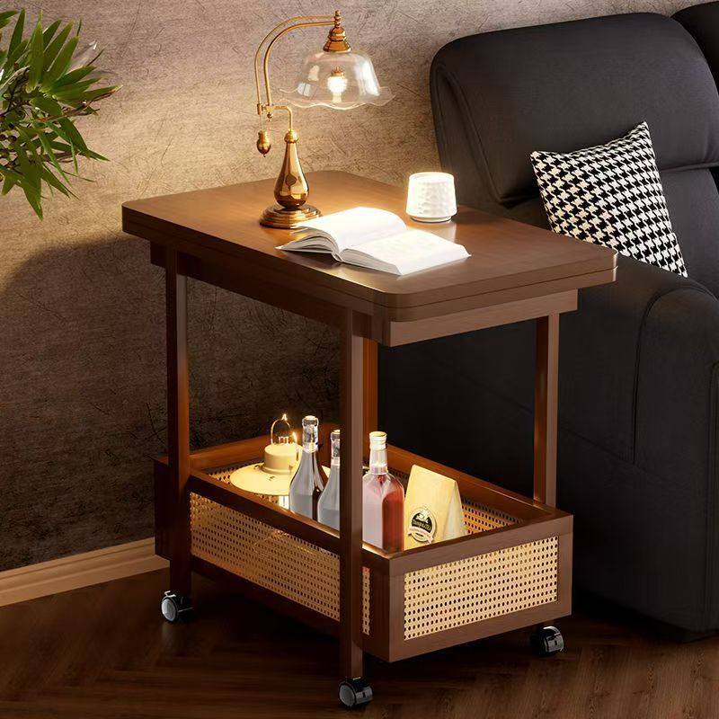 Mobile Trolley Living Room Solid Wood Side Storage Rack Small Apartment Sofa Side Cabinet Tea House Folding Small Table