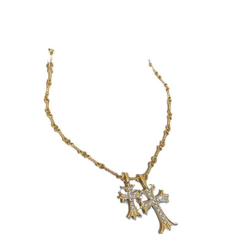 Real gold plating temperament diamond cross necklace European and American ins clavicle chain pendant personality necklace factory wholesale