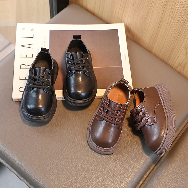 Children's small leather shoes 2023 spring new girls simple British small children's shoes lace-up boys shoes