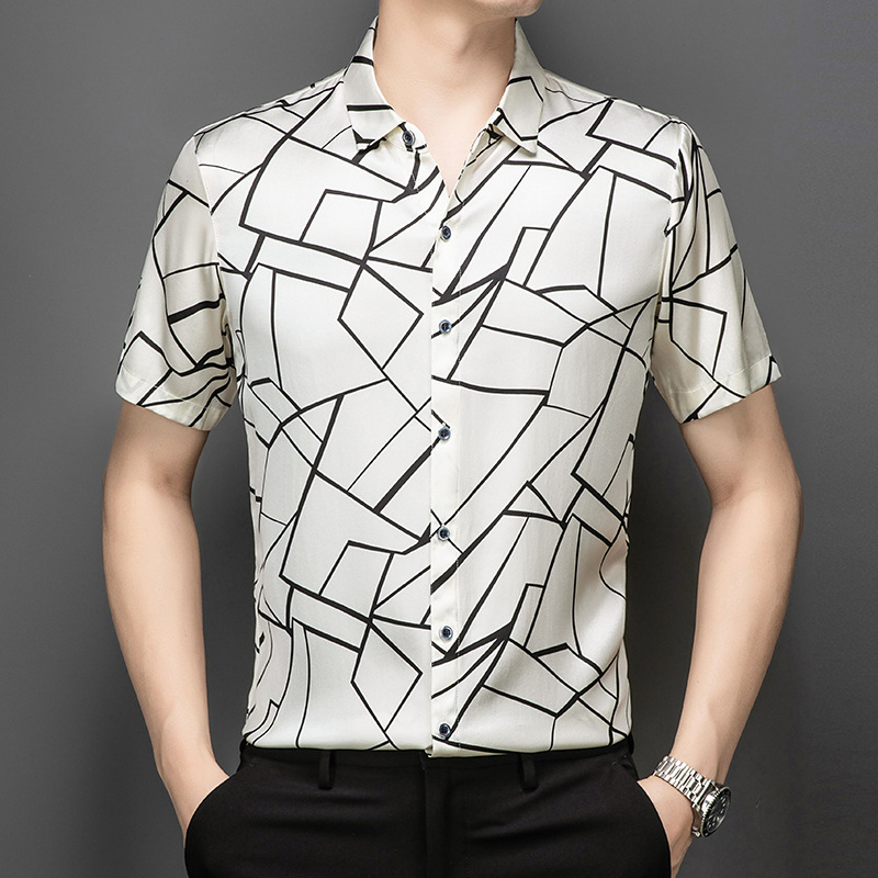 Áo Sơ Mi Nam Chất Liệu Lụa Tơ Tằm Ngắn Tay Hàng Mùa Hè Trung Niên