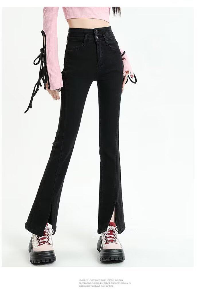 High Waisted Black Flared Jeans for Women Slim Fit Cropped Versatile for Students Spring and Autumn Style Wholesale