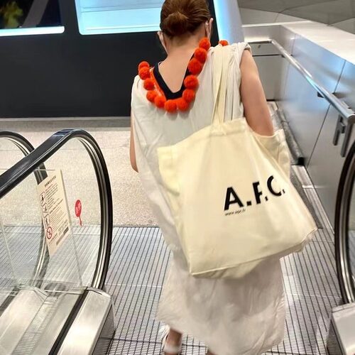 韩女百搭包包日韩APC大容量加厚帆布包肩手提ins托特夏新度假通勤 - 图2