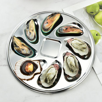Creative Round Stainless Steel Oyster Plate Oyster Plate Restaurant Baking Bar Oyster Plate Buffet Seafood Plate Kitchen Tools