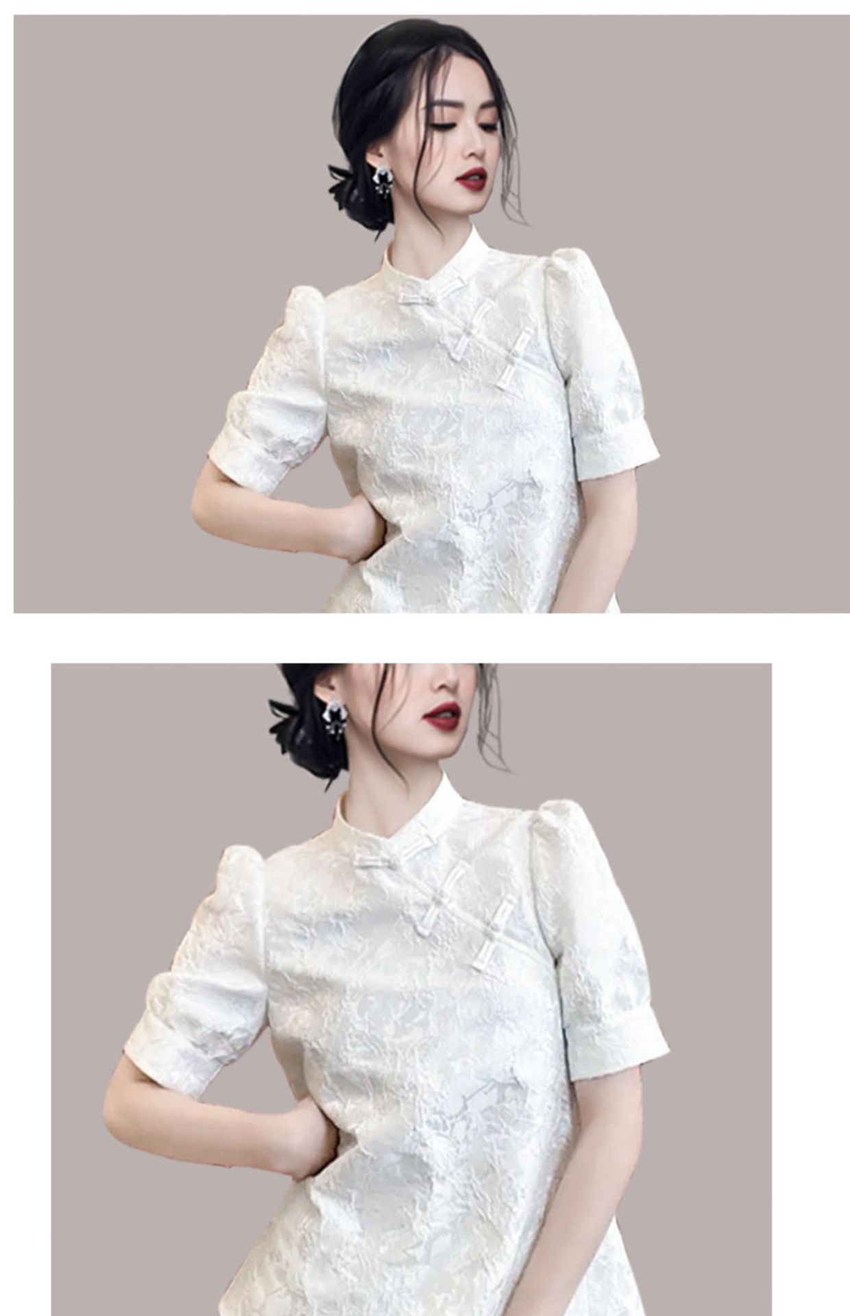 Bộ mặc nhà nữ cotton tay ngắn họa tiết trơn — Trắng chi tiết 4
